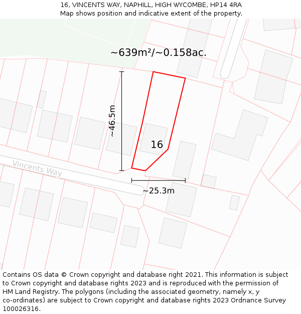 16, VINCENTS WAY, NAPHILL, HIGH WYCOMBE, HP14 4RA: Plot and title map