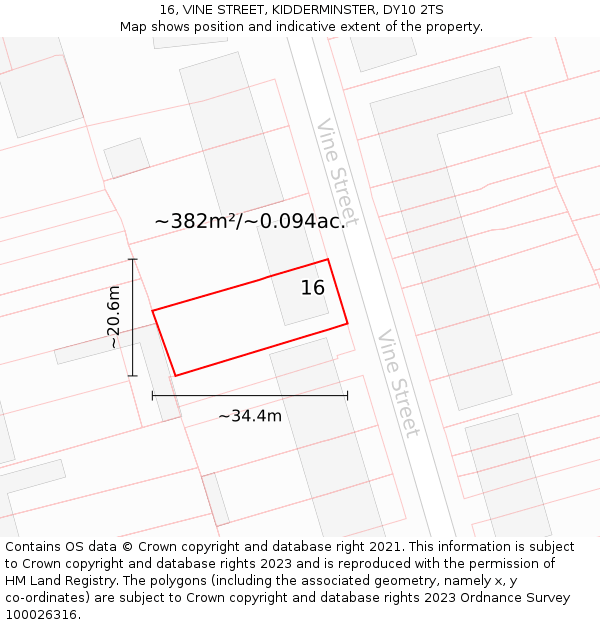 16, VINE STREET, KIDDERMINSTER, DY10 2TS: Plot and title map