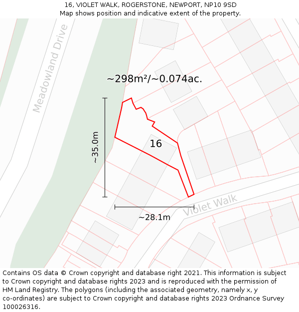 16, VIOLET WALK, ROGERSTONE, NEWPORT, NP10 9SD: Plot and title map