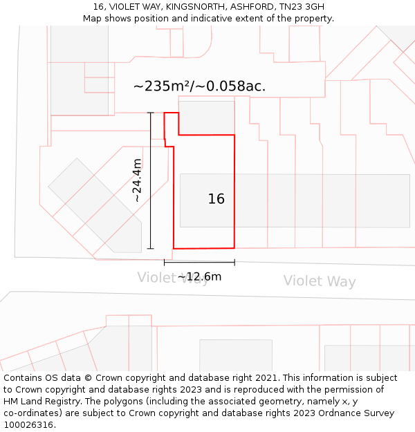 16, VIOLET WAY, KINGSNORTH, ASHFORD, TN23 3GH: Plot and title map