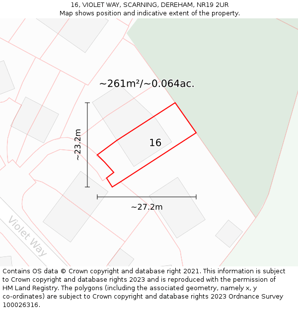 16, VIOLET WAY, SCARNING, DEREHAM, NR19 2UR: Plot and title map