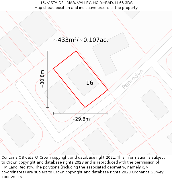 16, VISTA DEL MAR, VALLEY, HOLYHEAD, LL65 3DS: Plot and title map