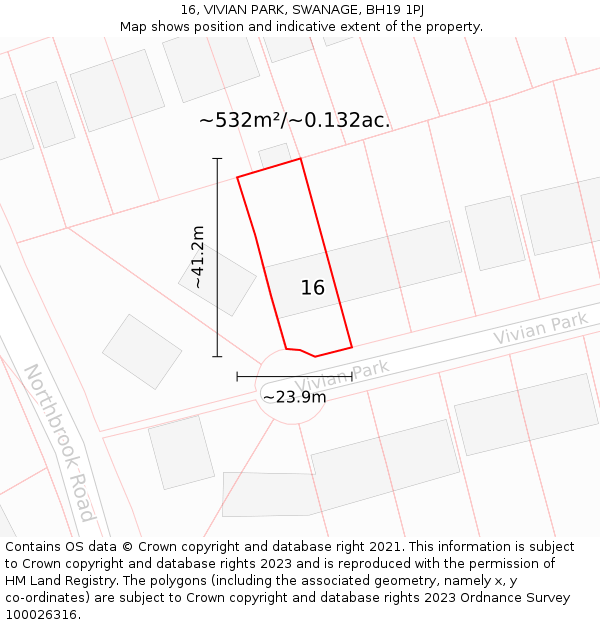 16, VIVIAN PARK, SWANAGE, BH19 1PJ: Plot and title map