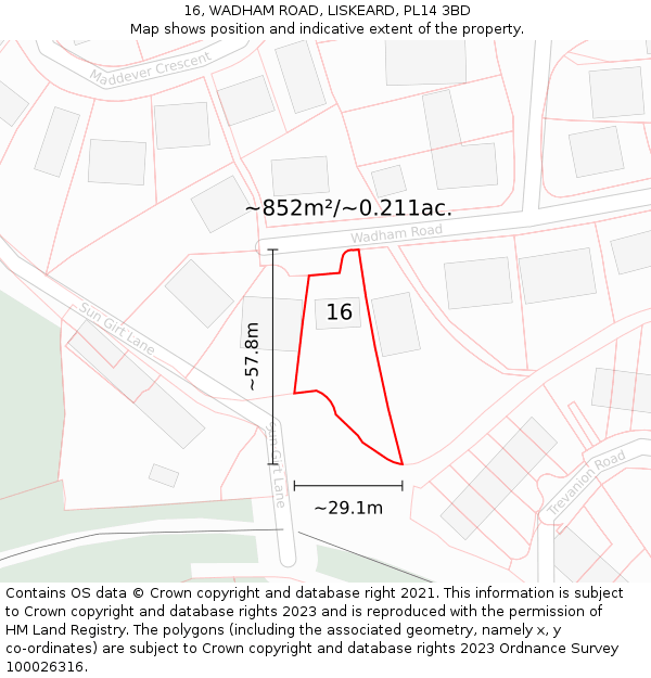 16, WADHAM ROAD, LISKEARD, PL14 3BD: Plot and title map