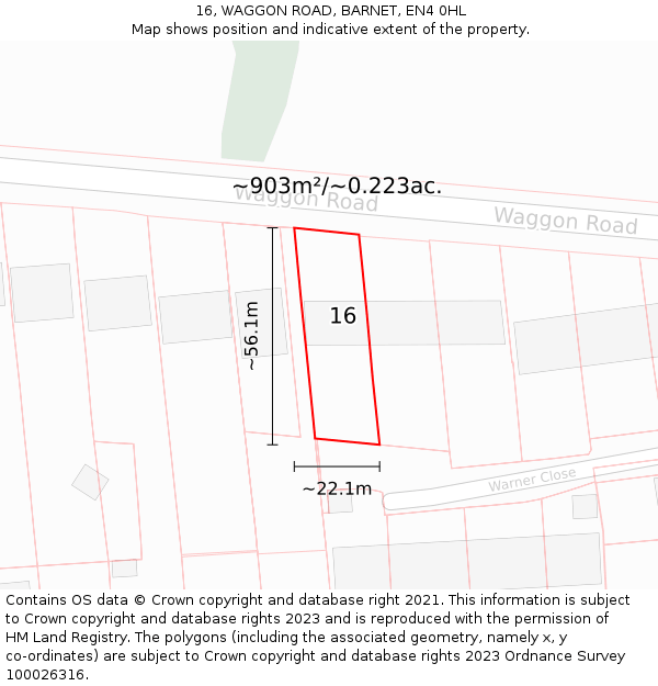 16, WAGGON ROAD, BARNET, EN4 0HL: Plot and title map