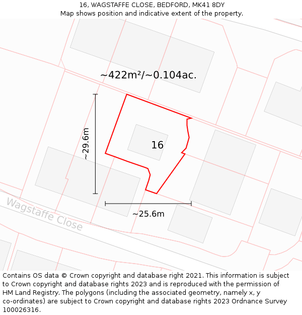 16, WAGSTAFFE CLOSE, BEDFORD, MK41 8DY: Plot and title map