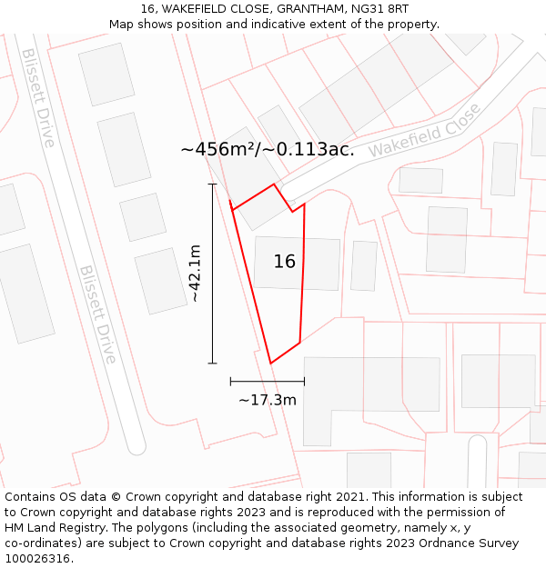 16, WAKEFIELD CLOSE, GRANTHAM, NG31 8RT: Plot and title map