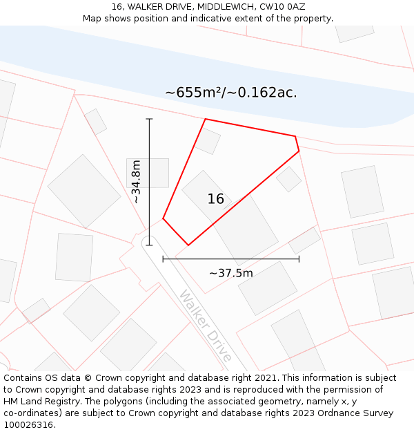 16, WALKER DRIVE, MIDDLEWICH, CW10 0AZ: Plot and title map
