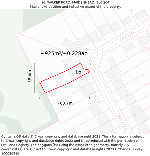 16, WALKER ROAD, MAIDENHEAD, SL6 2QT: Plot and title map