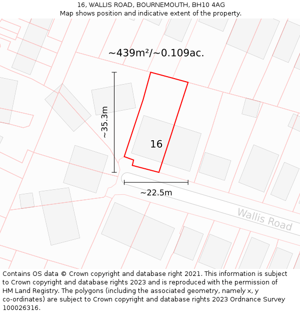 16, WALLIS ROAD, BOURNEMOUTH, BH10 4AG: Plot and title map