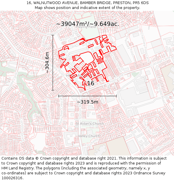 16, WALNUTWOOD AVENUE, BAMBER BRIDGE, PRESTON, PR5 6DS: Plot and title map