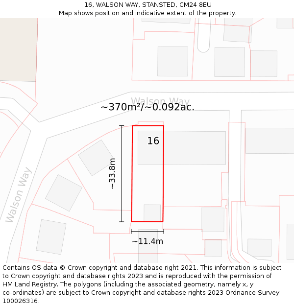 16, WALSON WAY, STANSTED, CM24 8EU: Plot and title map