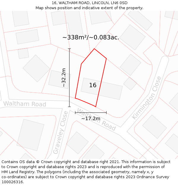 16, WALTHAM ROAD, LINCOLN, LN6 0SD: Plot and title map