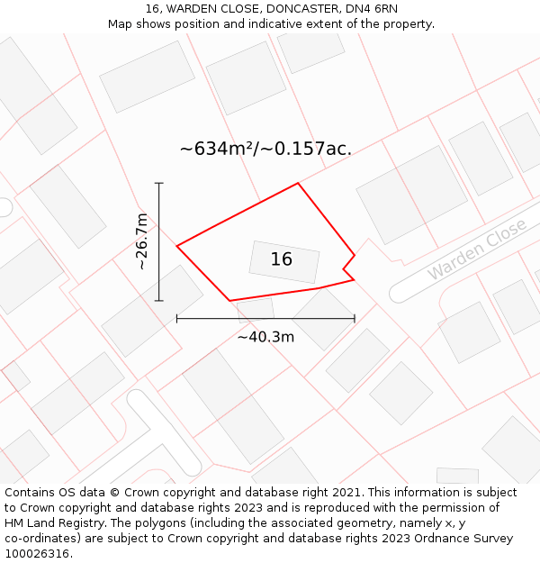 16, WARDEN CLOSE, DONCASTER, DN4 6RN: Plot and title map