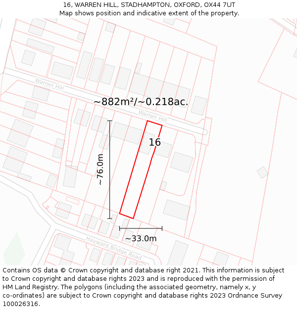 16, WARREN HILL, STADHAMPTON, OXFORD, OX44 7UT: Plot and title map