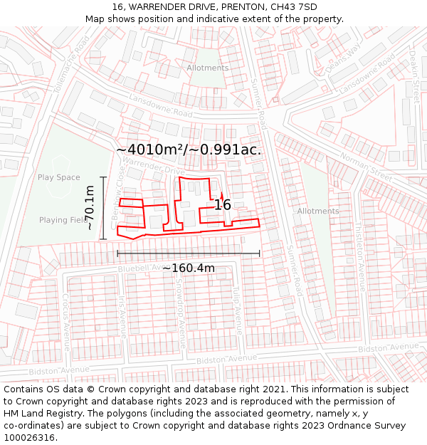 16, WARRENDER DRIVE, PRENTON, CH43 7SD: Plot and title map