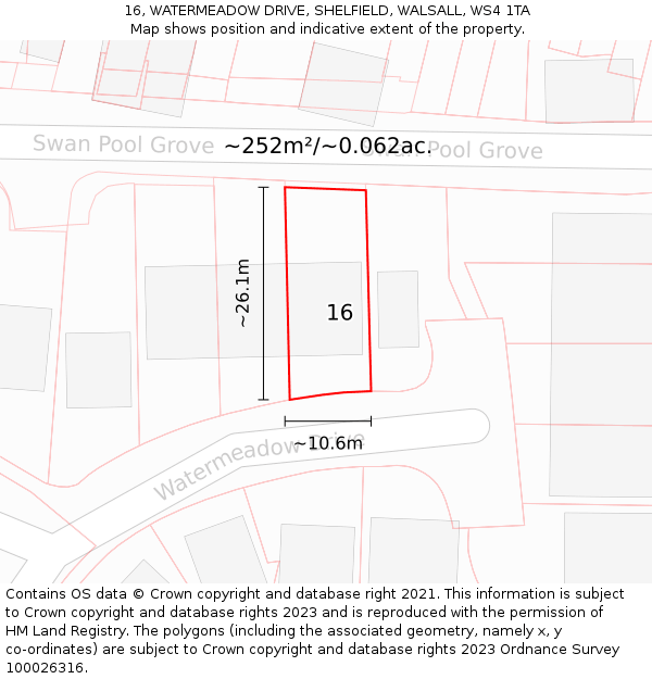 16, WATERMEADOW DRIVE, SHELFIELD, WALSALL, WS4 1TA: Plot and title map