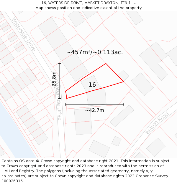 16, WATERSIDE DRIVE, MARKET DRAYTON, TF9 1HU: Plot and title map