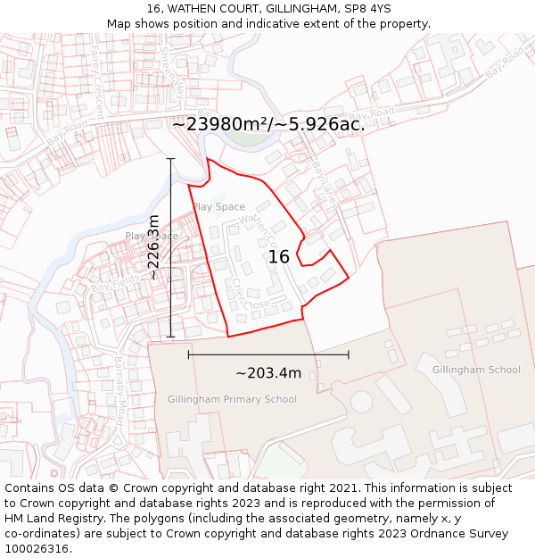 16, WATHEN COURT, GILLINGHAM, SP8 4YS: Plot and title map