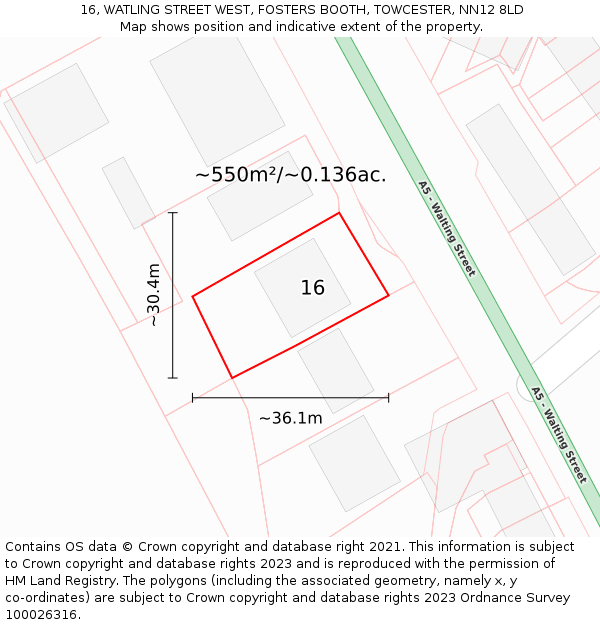 16, WATLING STREET WEST, FOSTERS BOOTH, TOWCESTER, NN12 8LD: Plot and title map