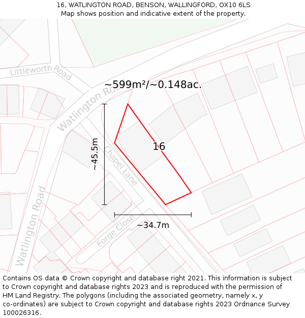 16, WATLINGTON ROAD, BENSON, WALLINGFORD, OX10 6LS: Plot and title map