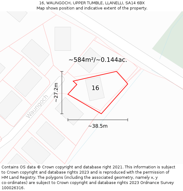16, WAUNGOCH, UPPER TUMBLE, LLANELLI, SA14 6BX: Plot and title map