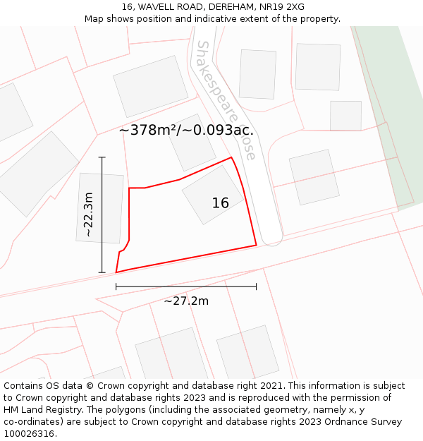 16, WAVELL ROAD, DEREHAM, NR19 2XG: Plot and title map