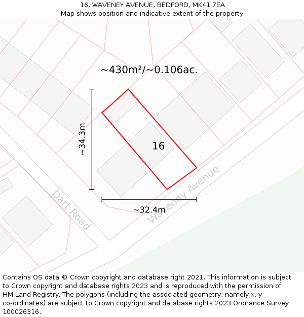 16, WAVENEY AVENUE, BEDFORD, MK41 7EA: Plot and title map