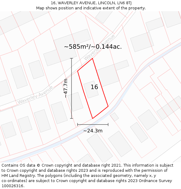 16, WAVERLEY AVENUE, LINCOLN, LN6 8TJ: Plot and title map