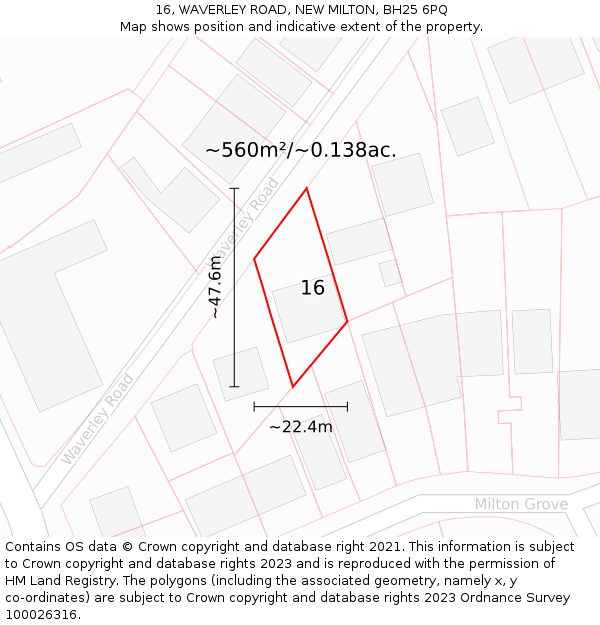 16, WAVERLEY ROAD, NEW MILTON, BH25 6PQ: Plot and title map
