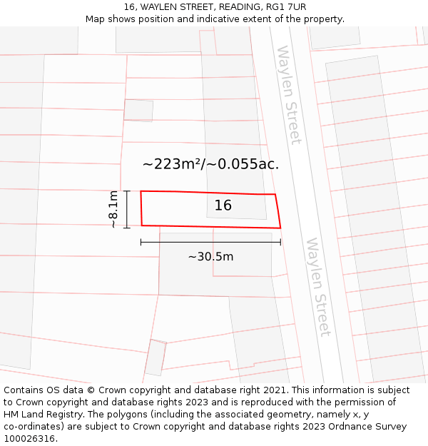 16, WAYLEN STREET, READING, RG1 7UR: Plot and title map