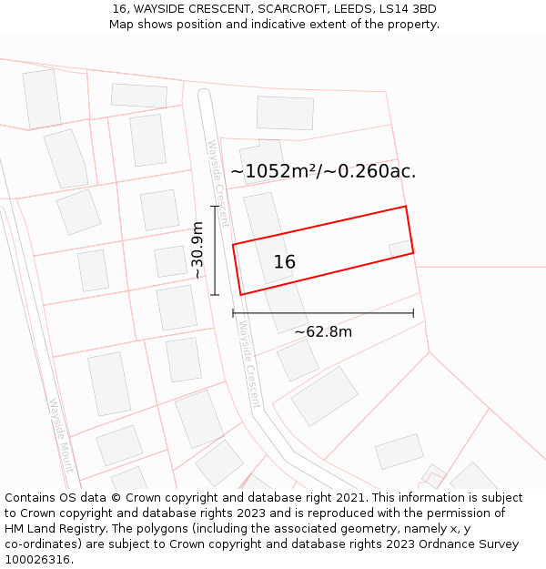 16, WAYSIDE CRESCENT, SCARCROFT, LEEDS, LS14 3BD: Plot and title map