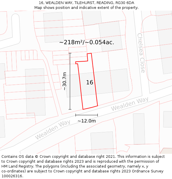 16, WEALDEN WAY, TILEHURST, READING, RG30 6DA: Plot and title map
