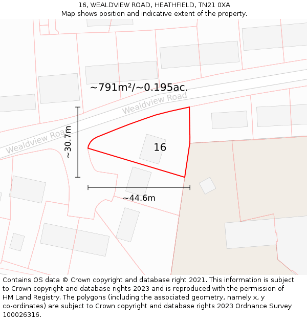 16, WEALDVIEW ROAD, HEATHFIELD, TN21 0XA: Plot and title map