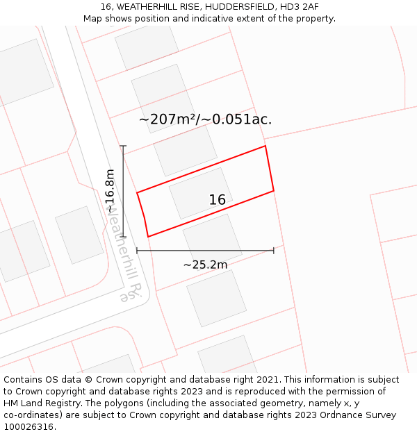 16, WEATHERHILL RISE, HUDDERSFIELD, HD3 2AF: Plot and title map