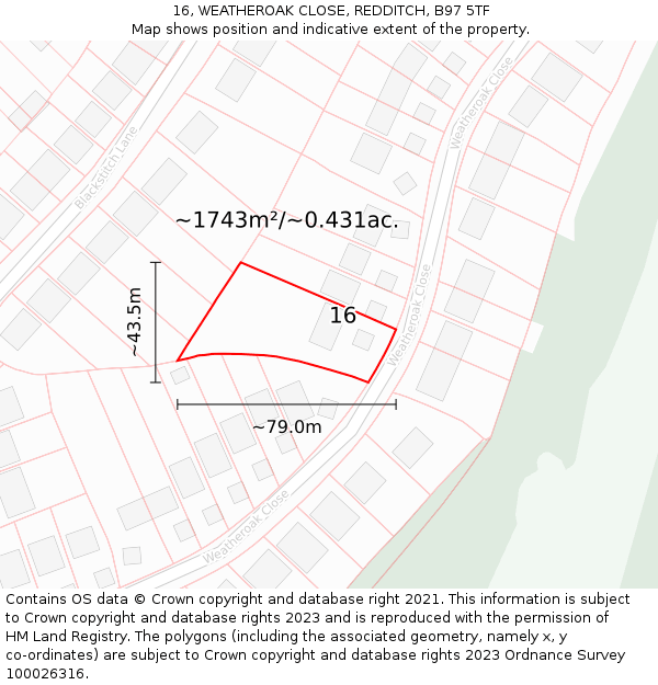 16, WEATHEROAK CLOSE, REDDITCH, B97 5TF: Plot and title map