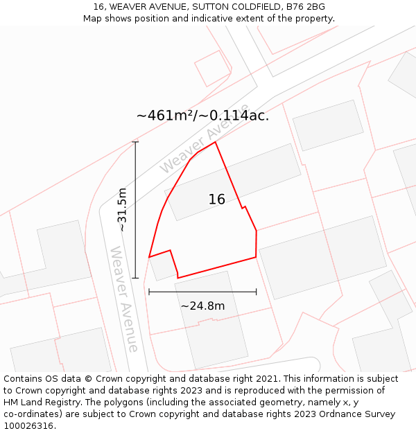 16, WEAVER AVENUE, SUTTON COLDFIELD, B76 2BG: Plot and title map