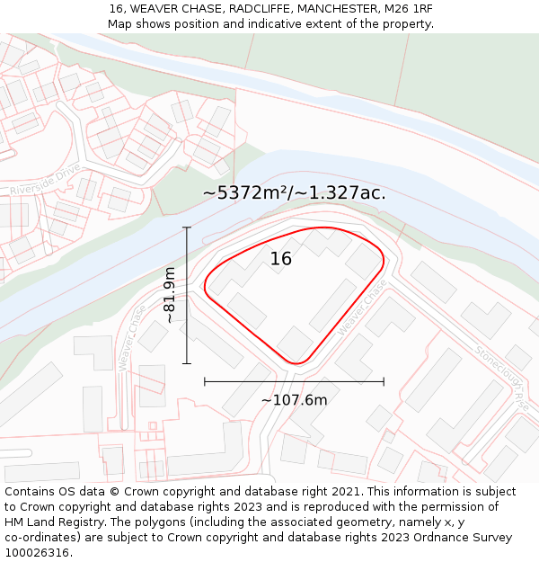 16, WEAVER CHASE, RADCLIFFE, MANCHESTER, M26 1RF: Plot and title map