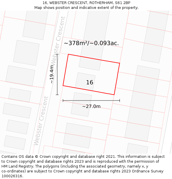 16, WEBSTER CRESCENT, ROTHERHAM, S61 2BP: Plot and title map