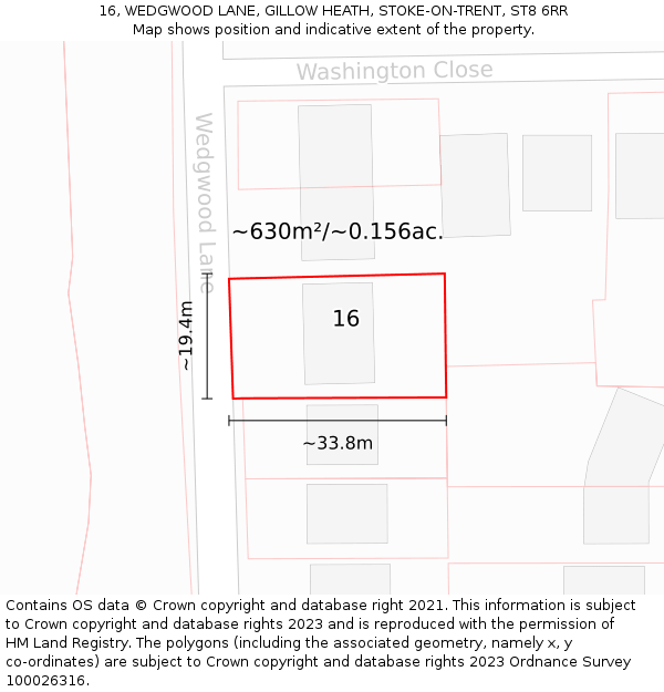 16, WEDGWOOD LANE, GILLOW HEATH, STOKE-ON-TRENT, ST8 6RR: Plot and title map