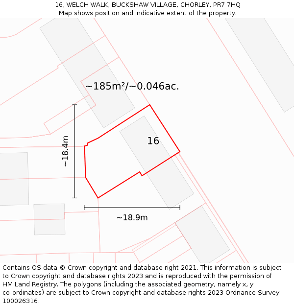16, WELCH WALK, BUCKSHAW VILLAGE, CHORLEY, PR7 7HQ: Plot and title map