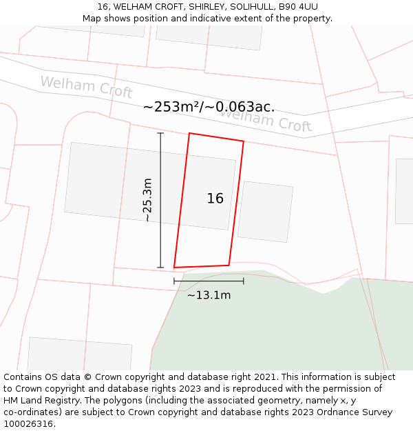 16, WELHAM CROFT, SHIRLEY, SOLIHULL, B90 4UU: Plot and title map