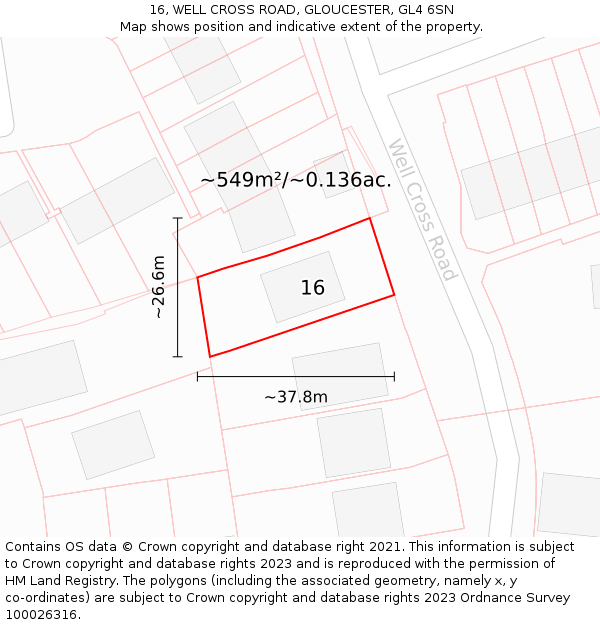 16, WELL CROSS ROAD, GLOUCESTER, GL4 6SN: Plot and title map