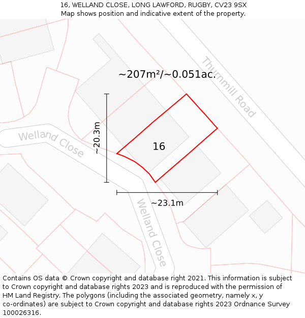 16, WELLAND CLOSE, LONG LAWFORD, RUGBY, CV23 9SX: Plot and title map