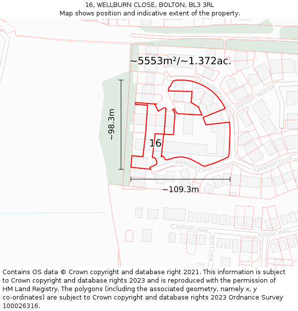 16, WELLBURN CLOSE, BOLTON, BL3 3RL: Plot and title map