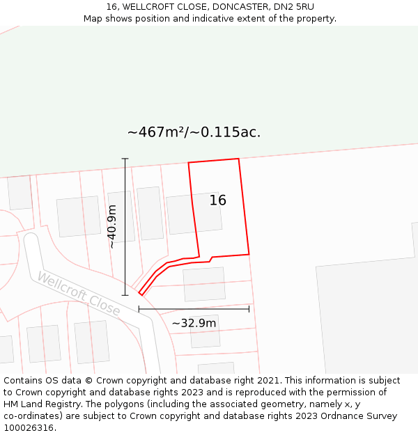 16, WELLCROFT CLOSE, DONCASTER, DN2 5RU: Plot and title map