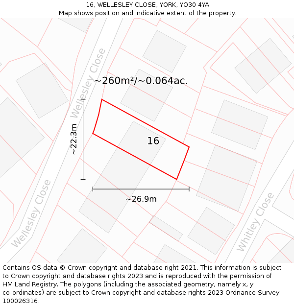 16, WELLESLEY CLOSE, YORK, YO30 4YA: Plot and title map