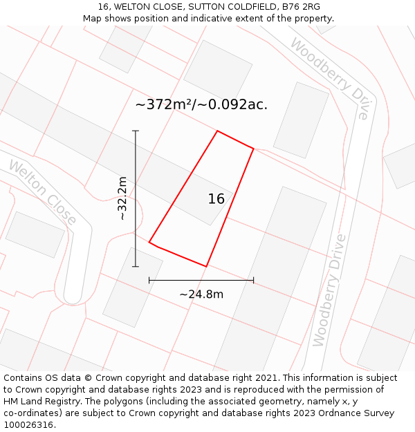 16, WELTON CLOSE, SUTTON COLDFIELD, B76 2RG: Plot and title map