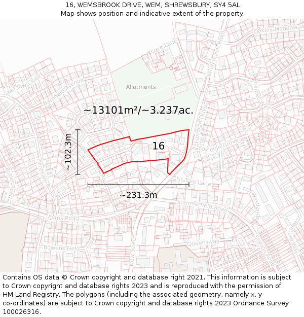 16, WEMSBROOK DRIVE, WEM, SHREWSBURY, SY4 5AL: Plot and title map