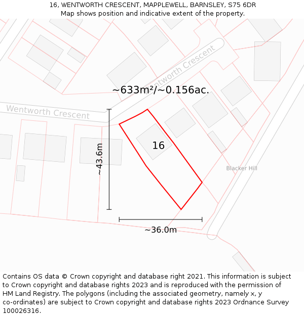 16, WENTWORTH CRESCENT, MAPPLEWELL, BARNSLEY, S75 6DR: Plot and title map